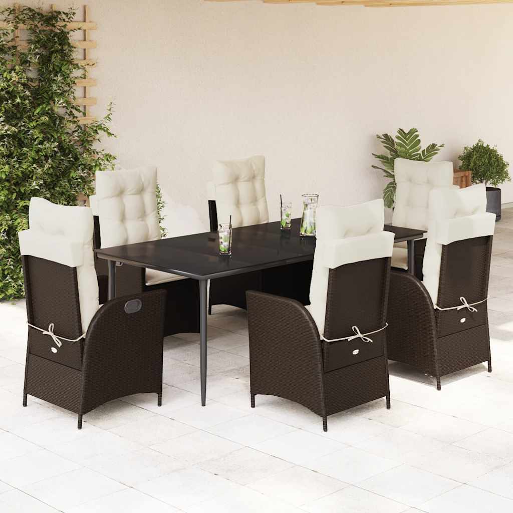 7-tlg. Garten-Essgruppe mit Kissen Braun Poly Rattan